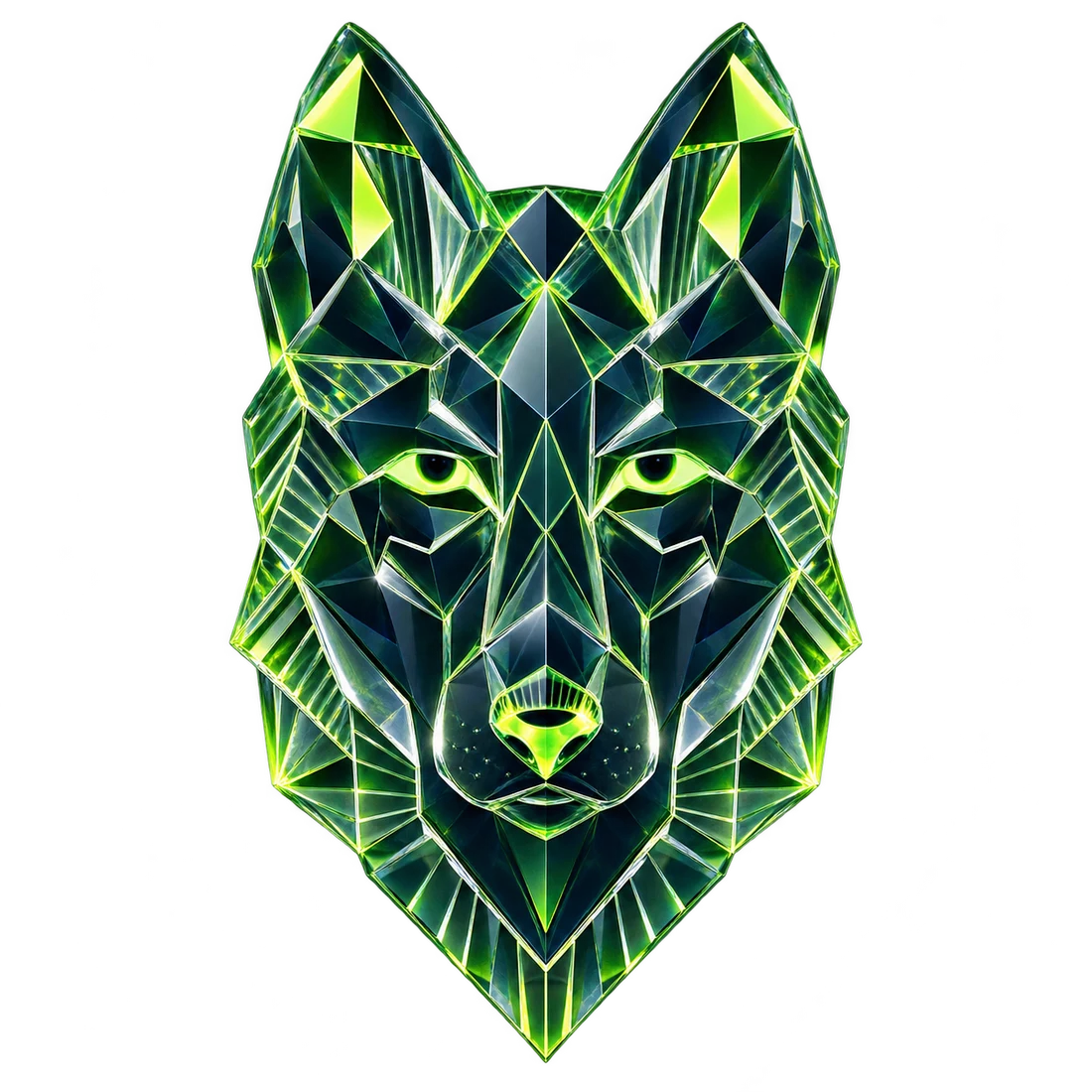 XCusty wolf sculpted in emerald and clear faceted crystal